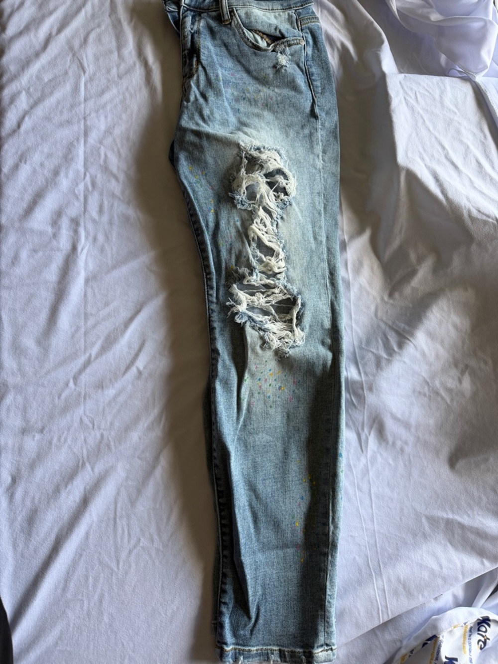 Judy Blue Light Blue Distressed Splatter Boyfriend Jeans